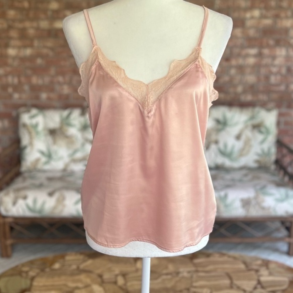 Xzilingo Pink Blush Blush Satin Lace V-Neck Camisole M Quiet Luxury